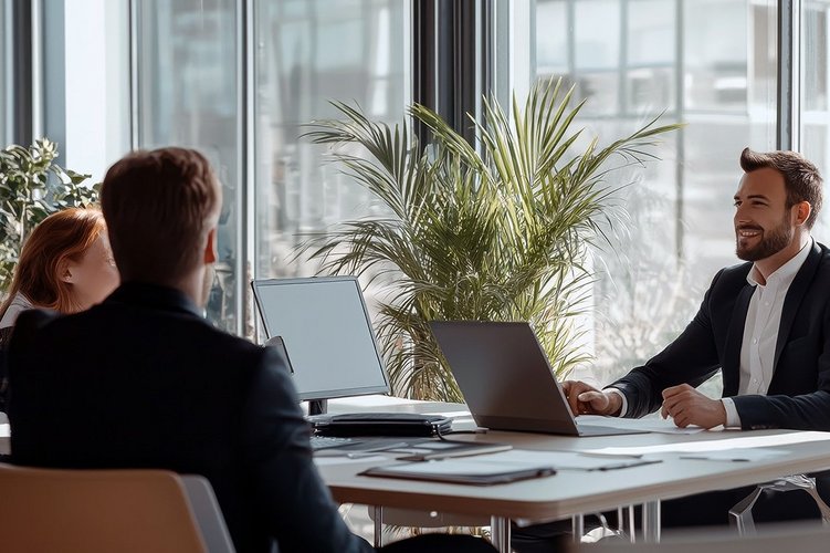 sprechende Personen am Tisch