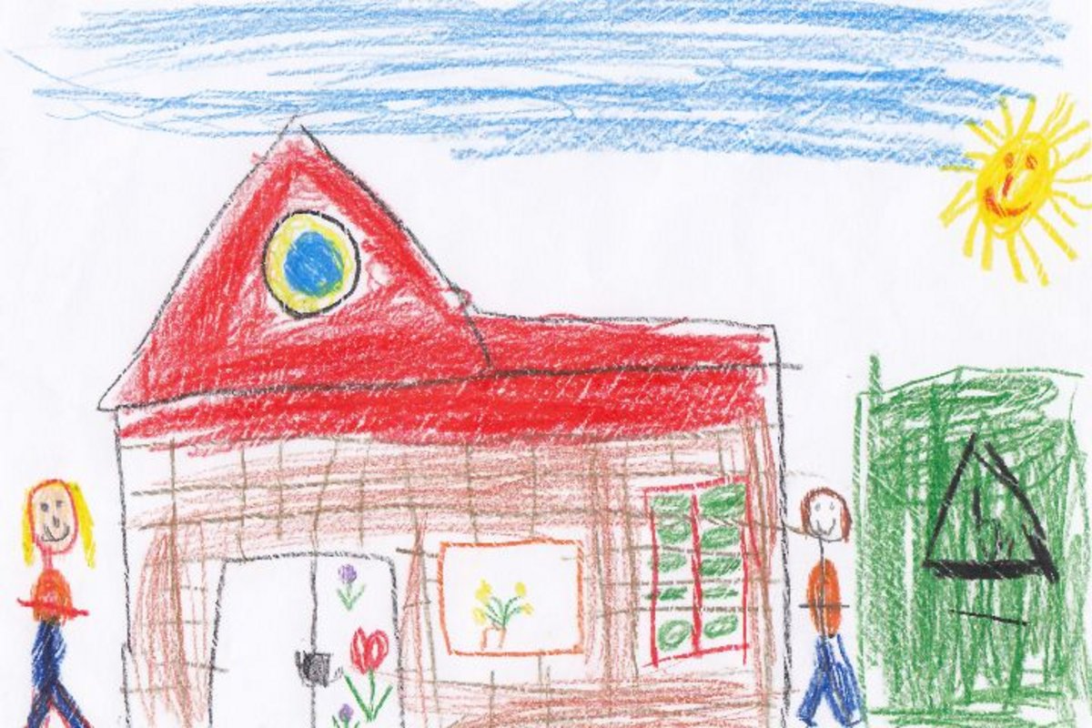 Von einem Kind selbstgemaltes Bild des Kita-Gebäudes