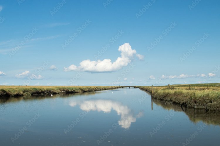 Fluss mit Wiesen am Rand